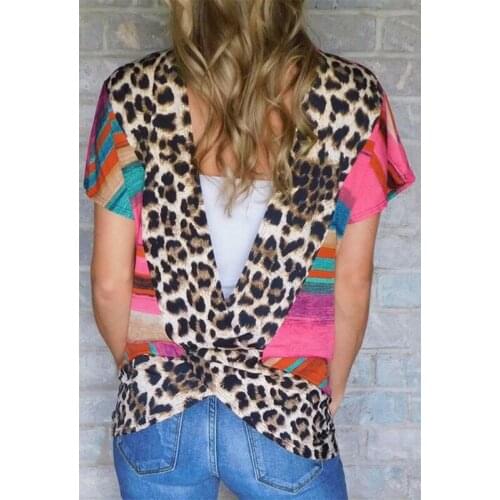 Woman Summer Tee Woman Patchwork T-shirt Short Sleeve Striped Rainbow T-shirt