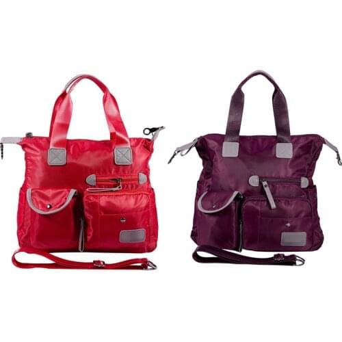 2 Pcs Ladies Fashion Waterproof Oxford Tote Bag Casual Nylon Shoulder Bag Large Capacity Canvas Bag, Red & Purple