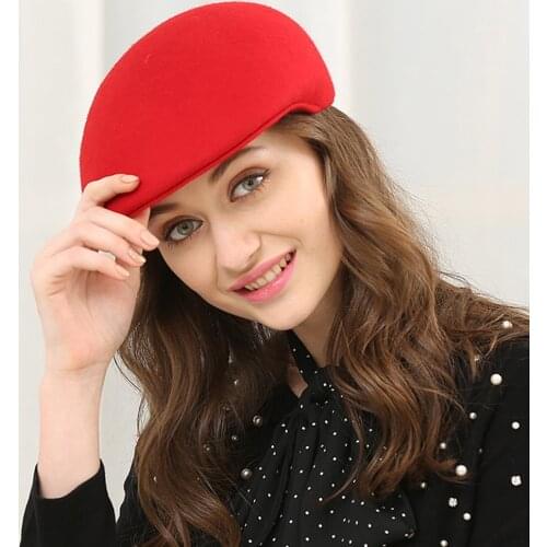 FS British Style Wool Felt Beret Fascinator Wedding Top Hat Cap Female Fedora Church Party Dress Kentucky Derby Hats