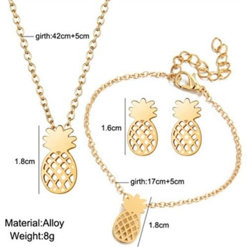 New Fashion Fruit Necklace Pineapple Pendant Necklaces Bracelet Earrings for Women Party Gift Jewelry Sets