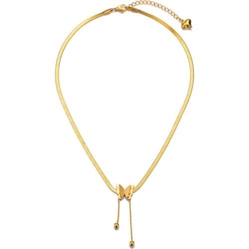 Creative Fashion Butterfly Tassel Pendant Necklace Elegant Ladys Stainless Steel Necklace Womens Jewelry Gifts