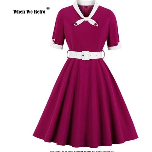 Short Sleeve Autumn Women Dress VD2089 Patchwork A Line Swing Vintage Black Blue Green Dress Robe Femme Vestidos