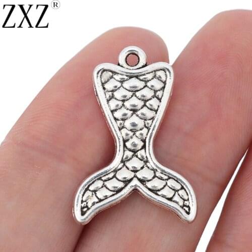 ZXZ 10pcs Tibetan Silver Mermaid Whale Tail Charms Pendants Beads for Necklace Bracelet Earring Jewelry Making Findings 27x19mm