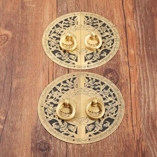 1pc Chinese Brass Round Vintage Pull Handle Knobs Antique Furniture Hardware Cabinet Cupboard Wooden Box Furniture Handle