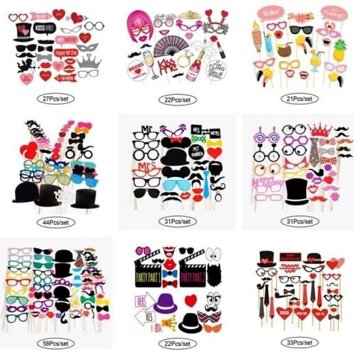 10-60Pcs DIY Photo Booth Props Funny Mask Glasses Mustache Lip on A Stick Birthday Bride Wedding Decoration Party Accessories