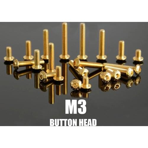 10pcs M3 Golden/Black Electroplate 12.9 Grade Alloy Steel Allen Hex Socket Button Round Head Screw Bolt ISO7380