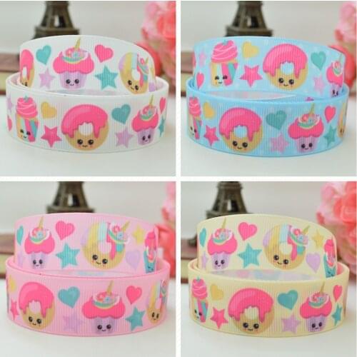 10 Yards 22mm 7/8" Donuts cupcakes sweet pink blue yellow Printed grosgrain ribbon hair bow DIY hair accessories retail B0929