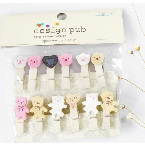 12 pcs/lot Lovely Bear Wooden Clip Photo paper Clothespin Craft Clips Party Decoration Clip with Hemp Rope