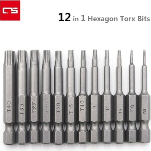 12pcs Drill Screwdriver Bits Set S2 Steel T5-40 Hexagon Head 1/4'' Shank Magnetic TORX Screw Driver for Phone Laptop Repair Tool
