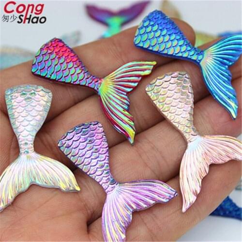 15pcs 28*39mm Big Mermaid Fish Scales Tail Resin Rhinestone AB Crystal Flat Back Stones DIY For Wedding Crafts Decoration 8Y281