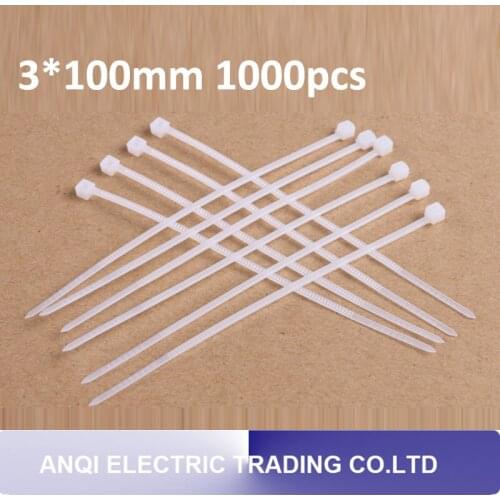 3*100mm 1000pcs/pack white self-locking nylon cable ties high quality