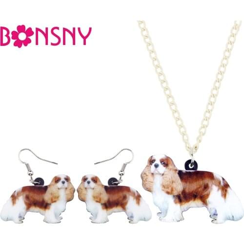Bonsny Acrylic Cavalier King Charles Spaniel Dog Jewelry Sets Earrings Necklace Fashion Animal Gifts For Women Girls Pet Lovers
