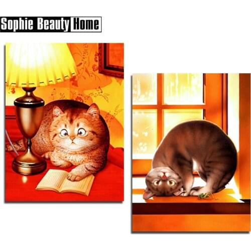 Diy 5D Diamond Painting Cross Stitch Lazy Cat Reads Book Diamond Embroidery Patterns Full Drill Mosaic Home Decor Art 062505