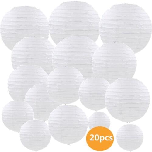 20 Pcs/set 4"-12" White Chinese Paper Lanterns Assorted Sizes Round Paper Lanterns Wedding Party Hanging Decor Favor