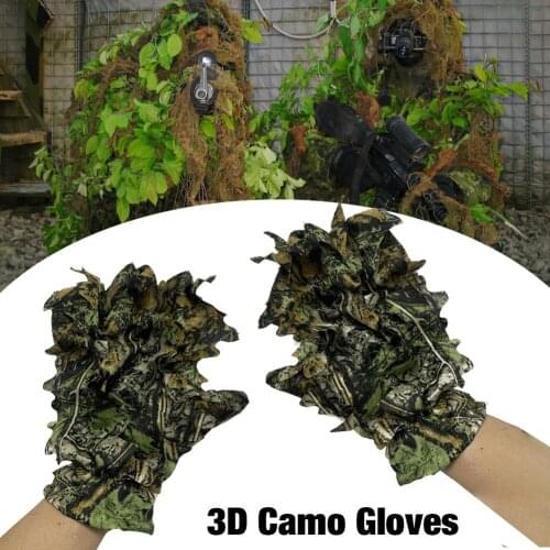 3D Leaves Bionic Glove Polyester Full Finger For Fishing Hunting CS Sports Gloves For Tactical Shooting Camo Cycling Camo Gloves