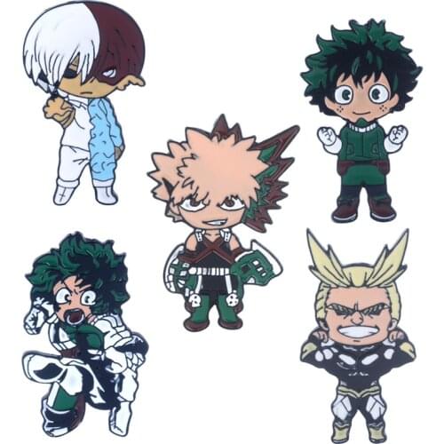 Anime My Hero Academia Brooches Izuku Midoriya Katsuki Bakugou All Might Shoto Todoroki Figure Badge Lapel Pin Jewelry