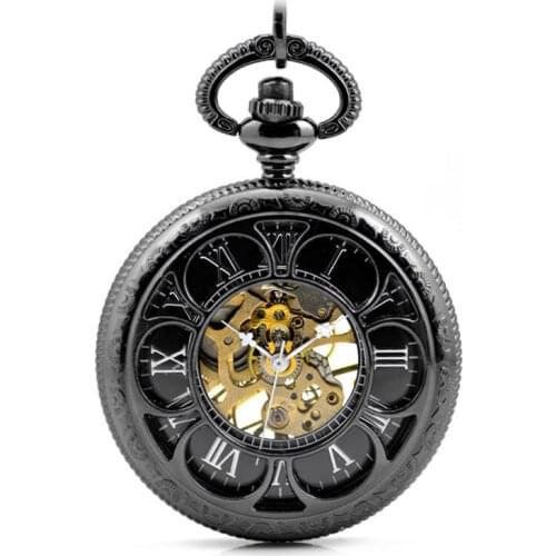 Retro Hollow Mechanical Hand Wind Pocket Watch Fob Watches Men Necklace Quartz Watch Mens Watches Relogio Masulino Flowers Gift