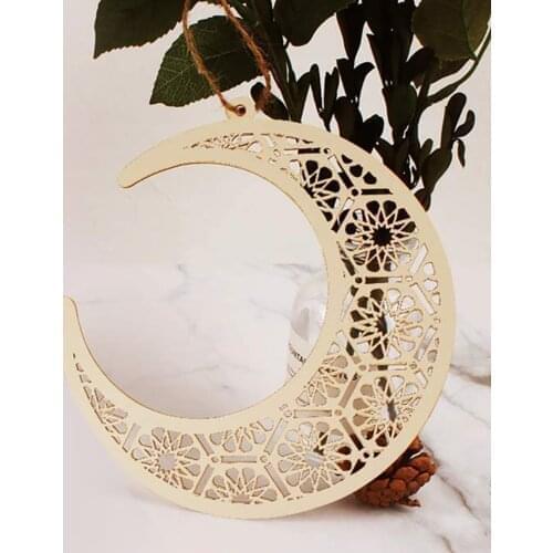 1pcs Ramadan Decoration For Home Wooden Eid Mubarak Plaque Moon Islam Muslim Eid Mubarak Hanging Pendant Hollow Wood Supplies