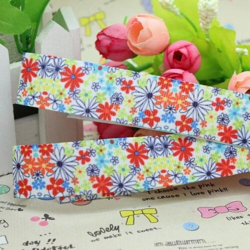 DHK 7/8'' 5yards flowers printed grosgrain ribbon hair bow diy party decoration OEM Wholesale 22mm E747