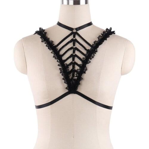 Women Cage Bra Rave Wear Bondage Lingerie Lace Body Harness Cage Goth Harajuku Harness Steam Punk Cupless Bra Prom Dress