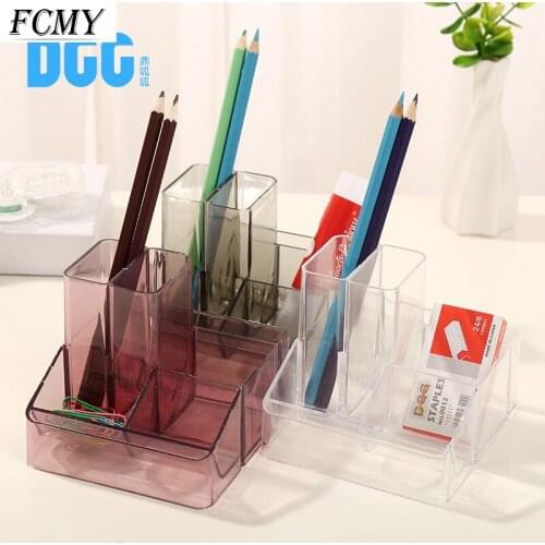 Transparent Stationery Storage Box Creative Desk Organizer Plastic Compartment Pen Holder Office Accessories desktop accessories
