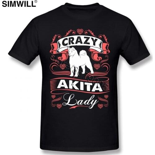 Trendy New Arrival Tee for Men Soft Cotton Crazy Akita Dog T Shirts Short Sleeve Crew Neck Japanese Inu Print T-Shirt Gift Idea