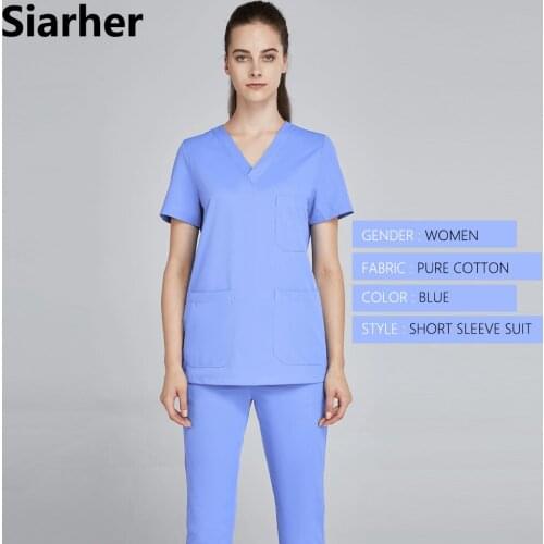 Unisex cotton medical uniform operating room nursing uniform lab uniform pet shop scrubs uniform