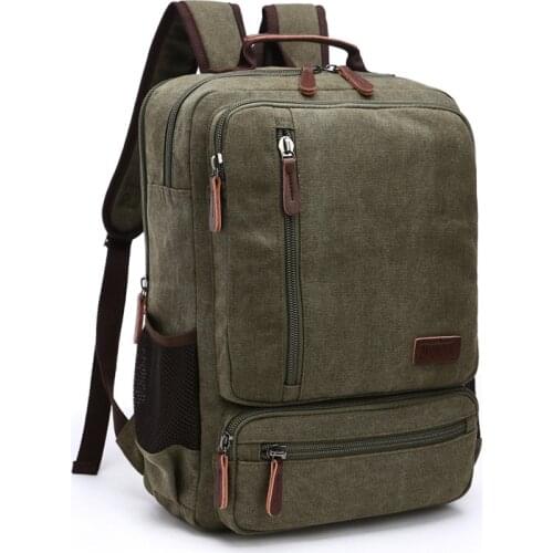 Male Youth Solid Color Canvas Backpack Large-capacity college style student zipper computer school bag anti theft backpack
