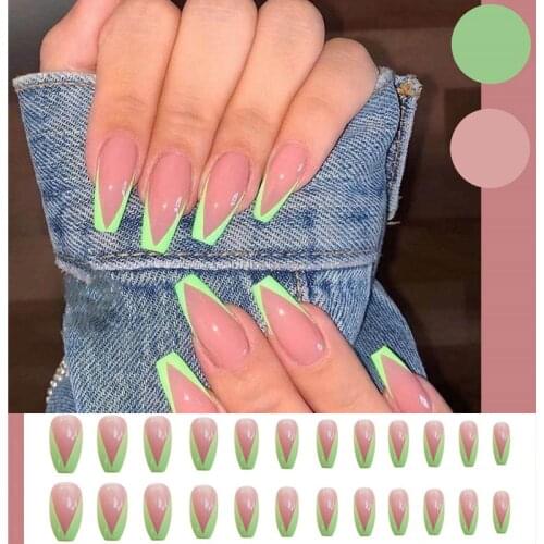 24 Pcs False Nails Artificial Nail Art Detachable Long Coffin Extention Full Conver Fake Nail Tips with Glue Acrylic Nails