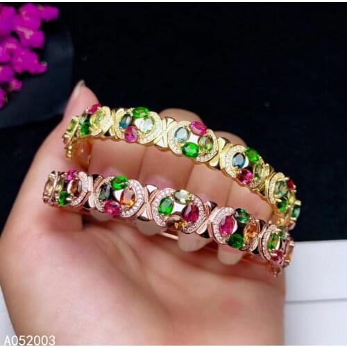 KJJEAXCMY Fine Jewelry 925 Sterling Silver Inlaid Natural Tourmaline Female Bracelet Luxury Support DetecTion