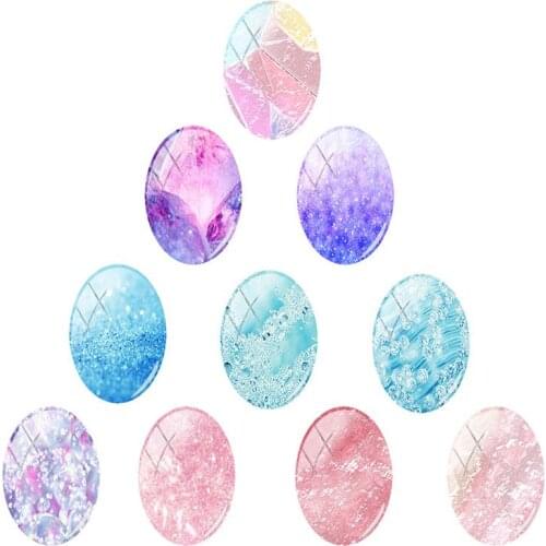 JWEIJIAO 18x25 mm romantic Glitter Crystal Photo 10pcs/lot Oval Shape Glass Cabochon Dome Flat Back Jewelry Making Findings