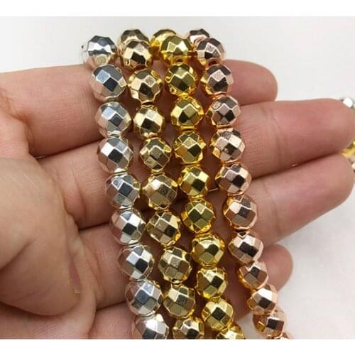 REGELIN 2/3/4/6/8/10/12mm Facted Natural Hematite Electroplate Pyrite Round Loose Beads For DIY Bracelet Necklaces Jewelry makin