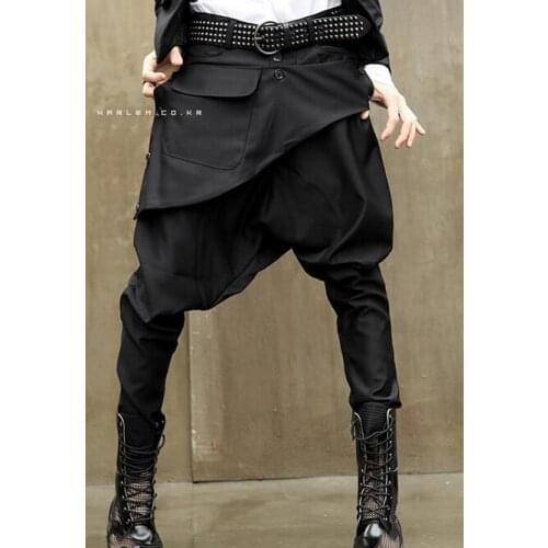 Summer black Personality Fake two culottes youth mens pants men hot pants mens 1 baggy pants cargo casual trousers