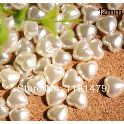 Fashion 300pcs 10mm Pearl / Pearlized FlatBack hart shape Cabochons WHITE for phone scrapbook diy case accessaries