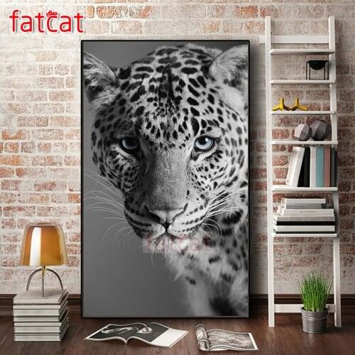 FATCAT 5D DIY Diamond Painting Black and White Leopard Animals Full Square Round Drill Diamond Embroidery kit Mosaic Art AE2568