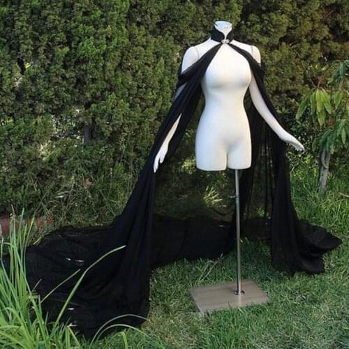 Black chiffon Cape Elegant Bride Warps Evening Dress Coat Women Bolero Wedding accessories Bride cloak Long Cape Elf dress up