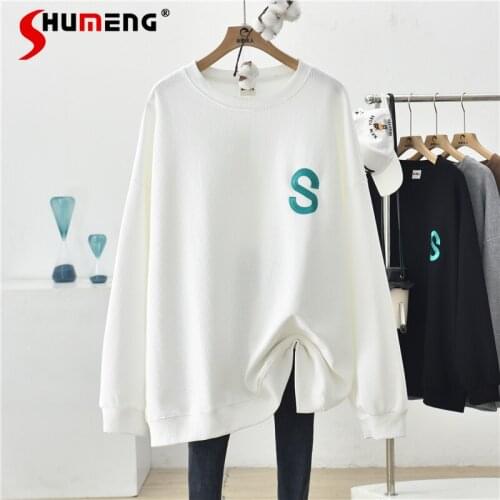2021spring And Autumn New Cotton Thin Mid-Length Loose Korean Women 'S Gray Sweater Pullovers Office Lady