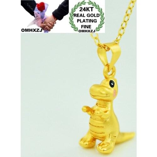 OMHXZJ Jewelry Wholesale CA413 European Fashion Hot Fine Woman Girl Party Birthday Wedding Gift Dinosaur 24KT Gold Pendant Charm
