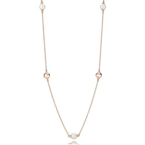 2019 NEW 925 Sterling Silver Rose Contemporary Pearls Necklace Elegant Temperament Suitable Girl Jewelry Gift Clavicle Chain