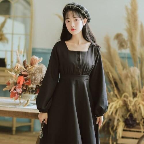Autumn Winter Hepburn Style Dress Womens 2020 New High Waist Casual Elegant Winter Long Sleeve Hedging A-Line Dress Ladies E347