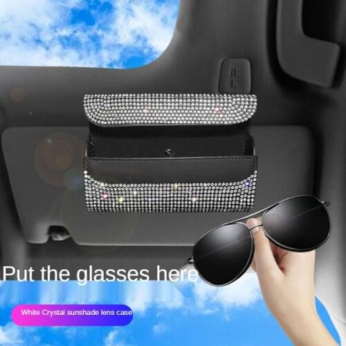 Full Diamond Vehicle Glasses Clip Car Sunshade Storage Rhinestone Sun Visor Sunglasses Box Eye Base Bracket For Girls Women