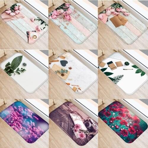 Flower Leaves Anti-Slip Doormat Kitchen Entrance Door Mat Flannel Carpet Indoor Floor Mats Rugs