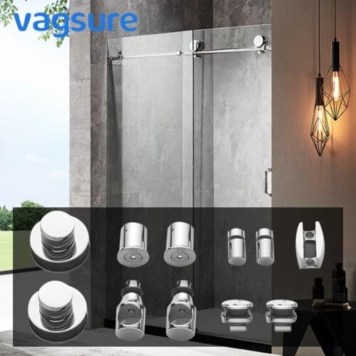 1Set Stainless Steel Frameless Sliding Shower Doors Roller Hardware Cabin Glass Door Silver Electroplated Shower Room Bathroom