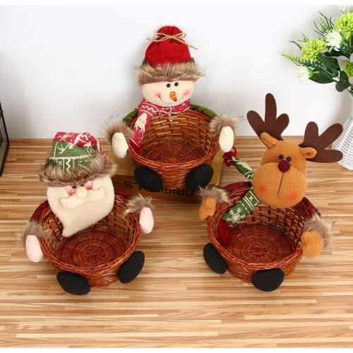 Christmas Candy Storage Basket Bamboo Xmas Gift Holder Basket Santa Claus Storage Basket Gift Christmas Decoration