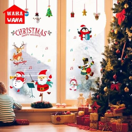 Merry Christmas Wall Stickers Window Glass Stickers Christmas Decorations For Home Christmas Ornaments Xmas New Year CN(Origin)