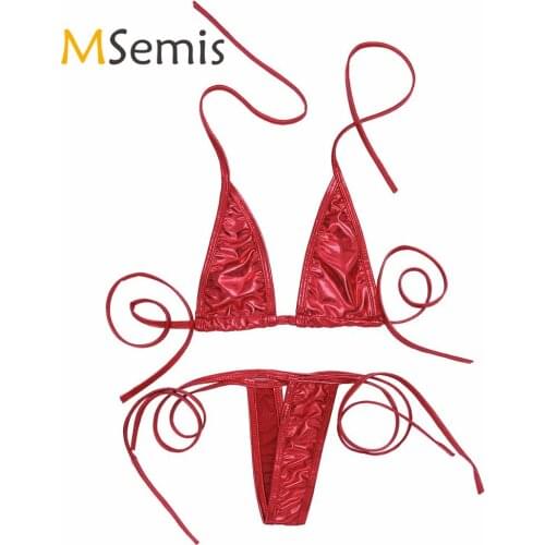 Sexy Womens Bikini Swimsuit Swimwear Set Halter Neck Top with G-string Thong Underwear Summer Beachwear Bathing Suit Clothes