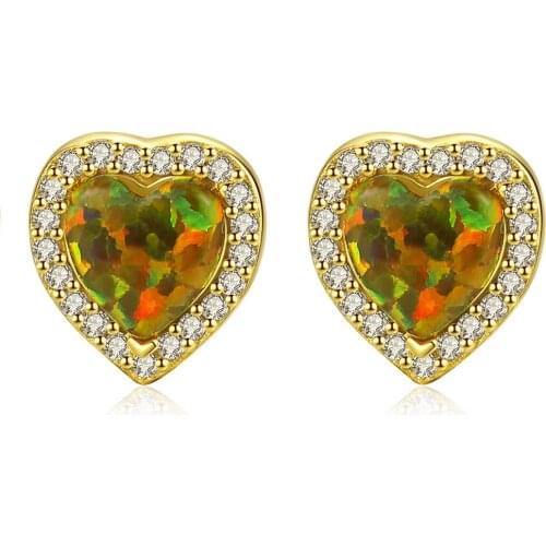 MetJakt S925 Sterling Silver Cute Heart-shaped Opal Fashion Personality Ladies Earrings