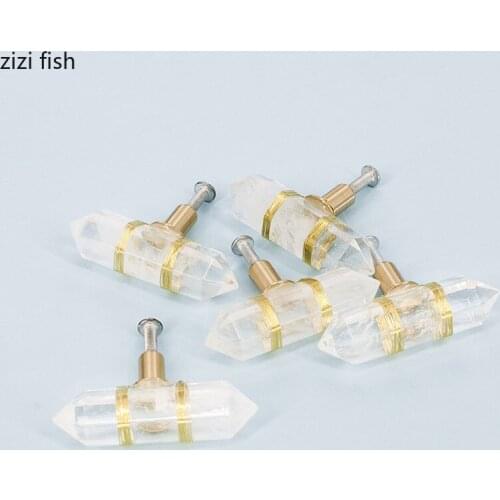 Northern Europe Transparent Pink Crystal Brass Handle Closet Door Drawer Cupboard Handle Natural Crystal Metal Cabinet Pulls