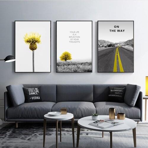 Nordic City Street Scenery Photography Road Yellow Car Umbrella Plant Canvas Painting Wall Picture Poster Living Room Decoration