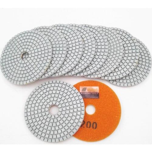SHDIATOOL 10pcs 4"/100mm Grit 200 Professional White Diamond Wet Polishing Pads Resin Bond Sanding Discs Stone Polishing Disc